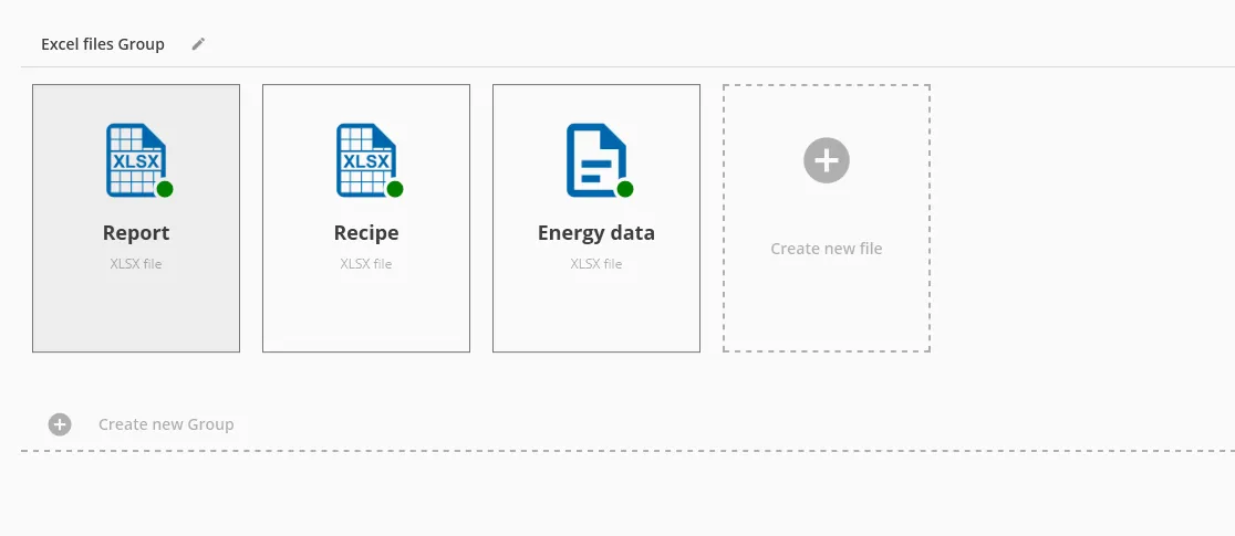 Excel files in DataSuite: Report, Recipe and Energy data