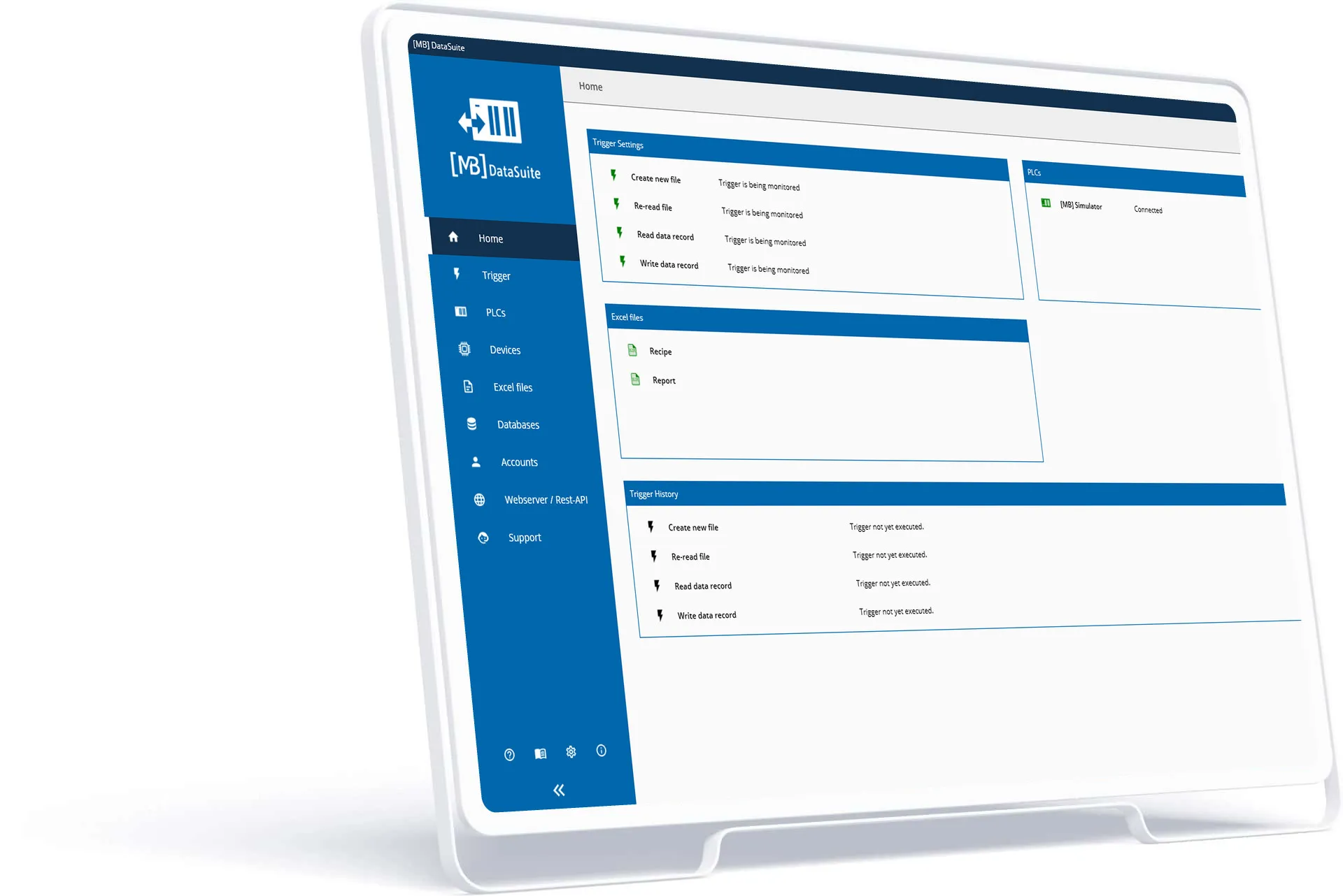 DataSuite home screen on a tablet: all machine data at a glance