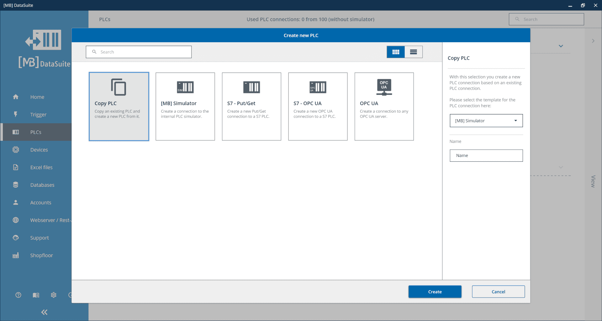 Set up PLC connection - MB Datasuite