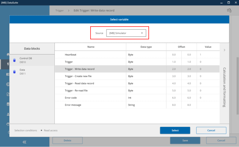 Use variables - MB Datasuite