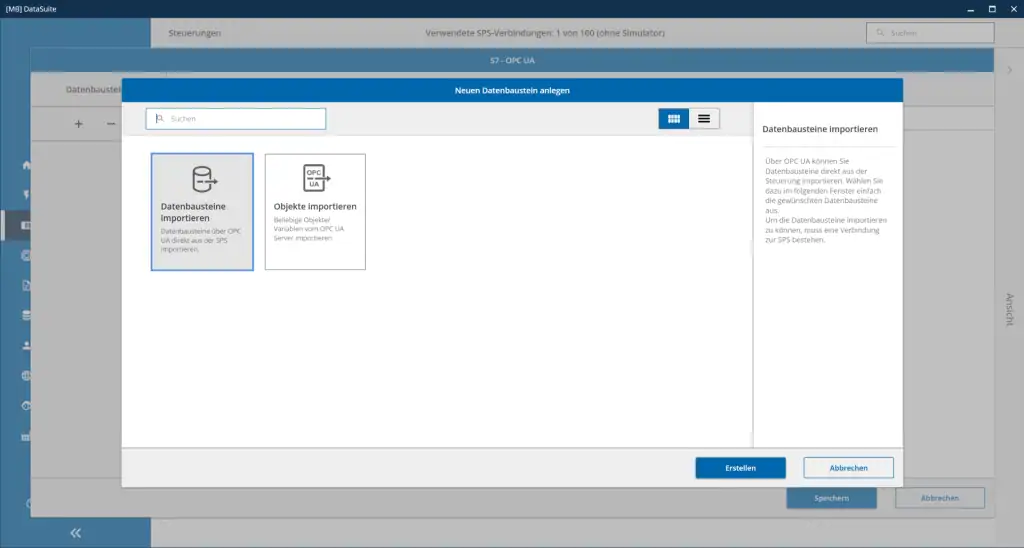 OPC UA Datenbausteine importieren in der DataSuite