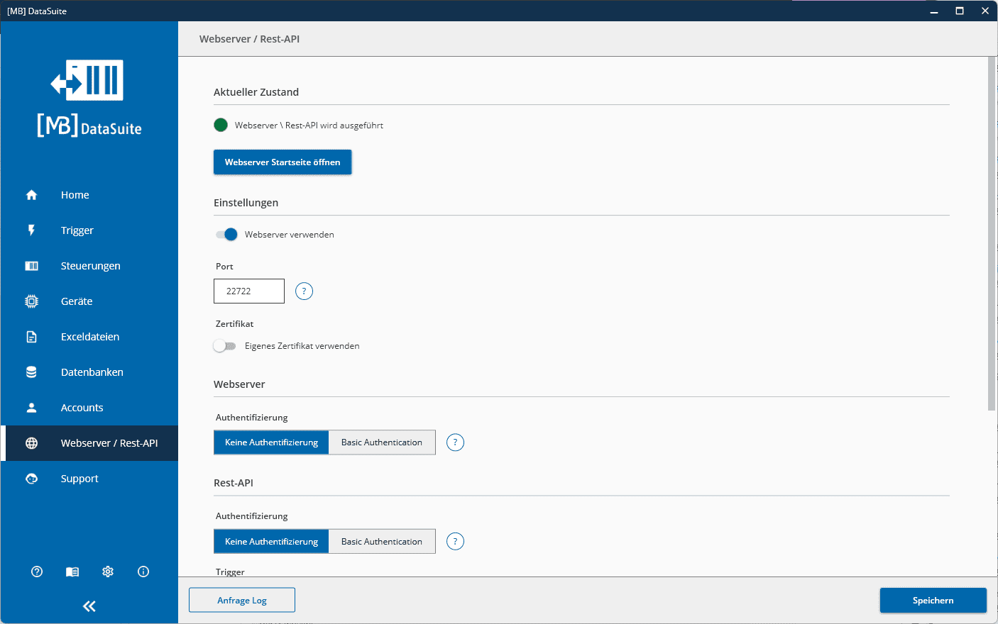 Webserver in der DataSuite für das Visualisieren von Excel-Dateien